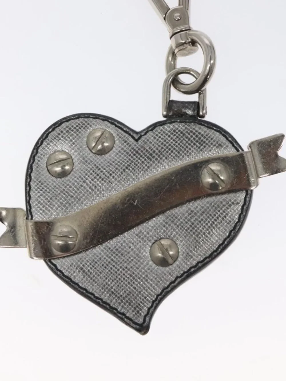 PRADA Charm Safiano leather Silver Auth ac3850